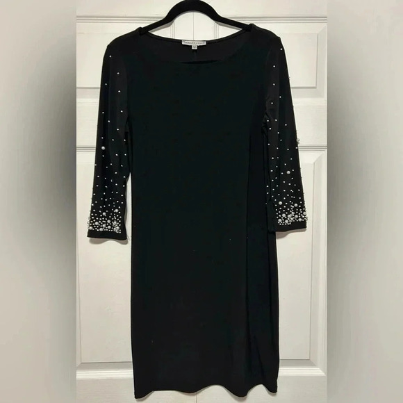 Annalee and Hope Black Knit Dress with Pearl Trim Size Medium - Picture 3 of 8